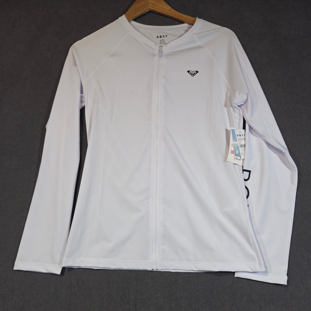 Roxy Rash Guard Womens Large White New Essentials Zipped Long Sleeve ERJWR03696